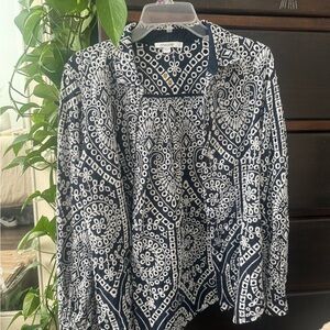 Chico's Navy and White Paisley Eyelet Top